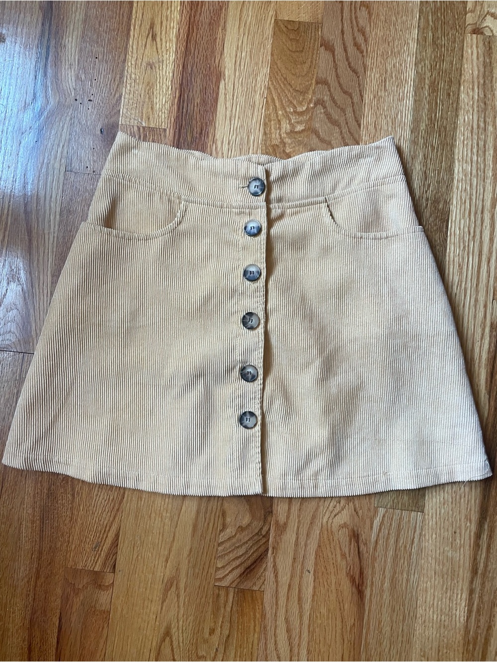 Amy Byer Button-Front Corduroy A-Line Skirt in Tan